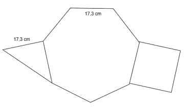 Figuren består av en regulær 7-kant i midten, med sidelengde 17,3 cm. Festet til en av kantene på høyre side er et kvadrat, og festet til en av kantene på motsatt side er det en likebeint, rettvinklet trekant (dvs. begge katetene har lengde 17,3 cm).